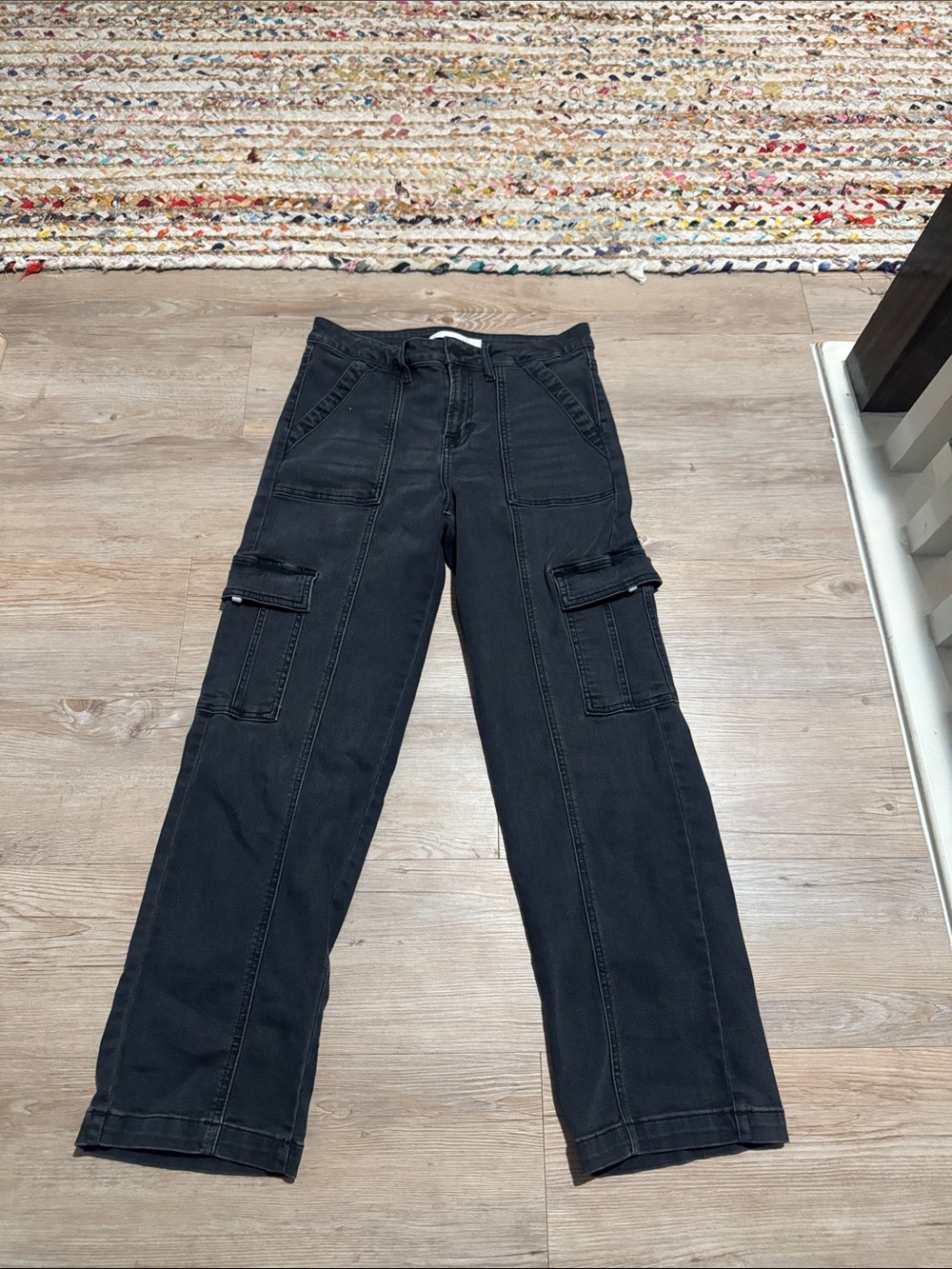 Women’s Black Cargo Jeans – Casual Straight Leg